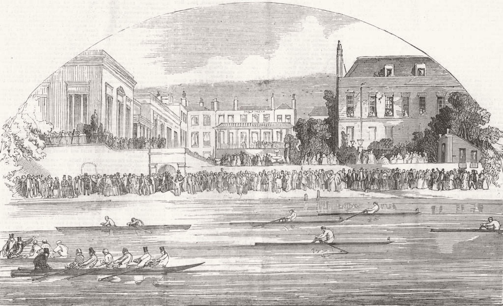 RICHMOND-UPON-THAMES. Rowing, in front of the Castle Hotel 1851 old print